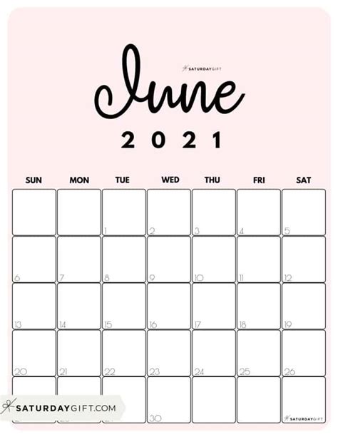 Cute June Calendar 2021 Printable